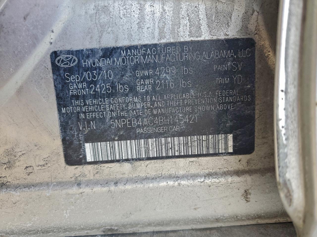 2011 HYUNDAI SONATA GLS photo 12