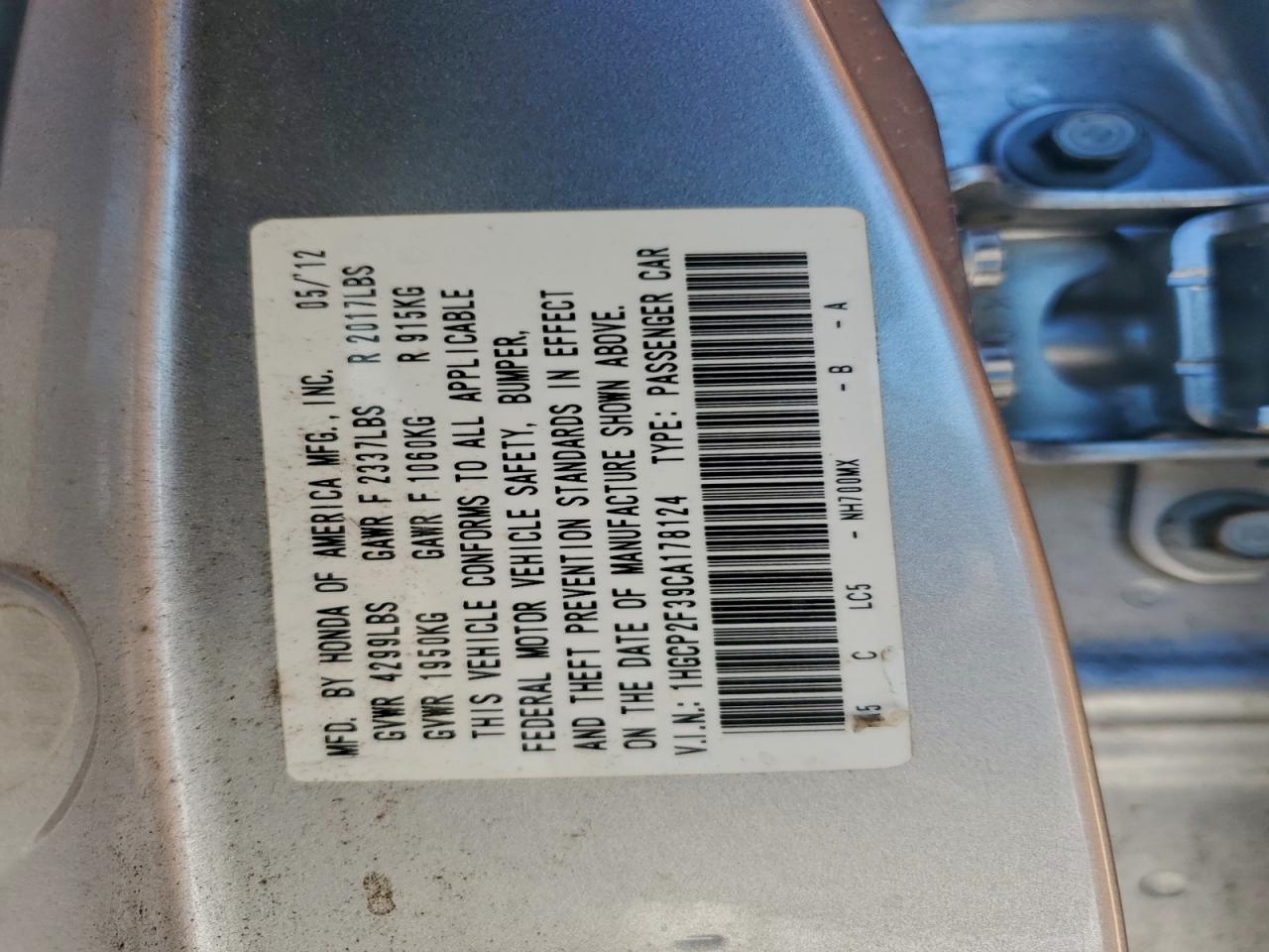 2012 HONDA ACCORD LX photo 23