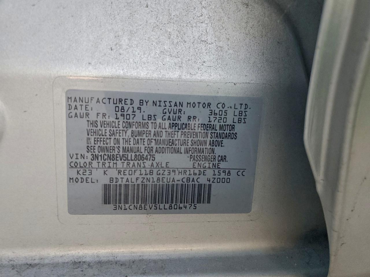 2020 NISSAN VERSA SV photo 12