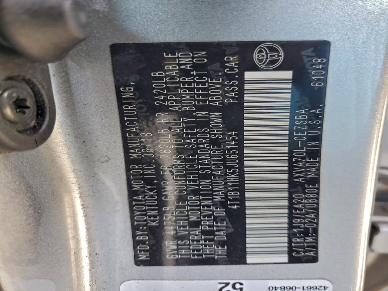2018 TOYOTA CAMRY L photo 12