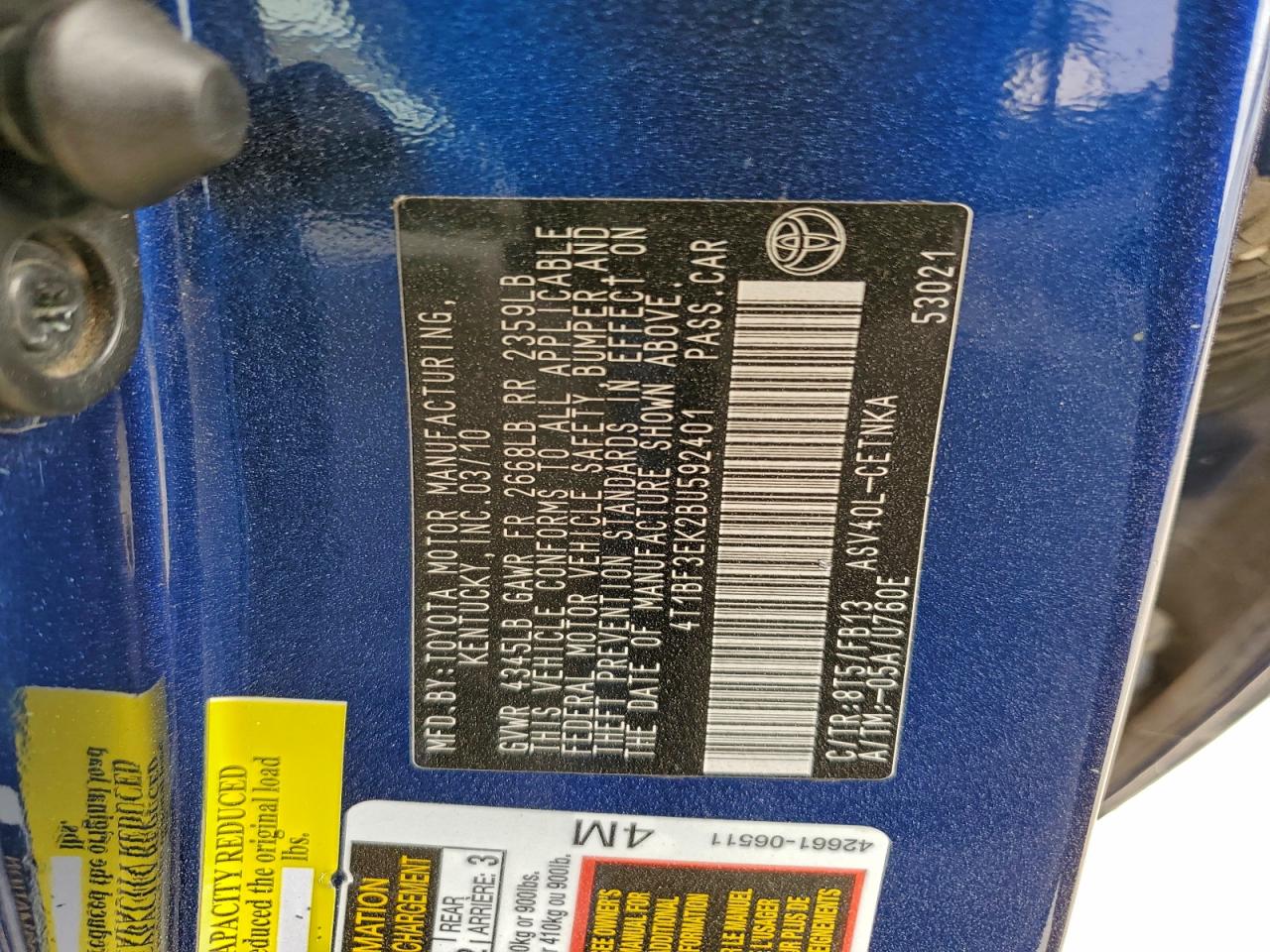 2011 TOYOTA CAMRY BASE photo 12