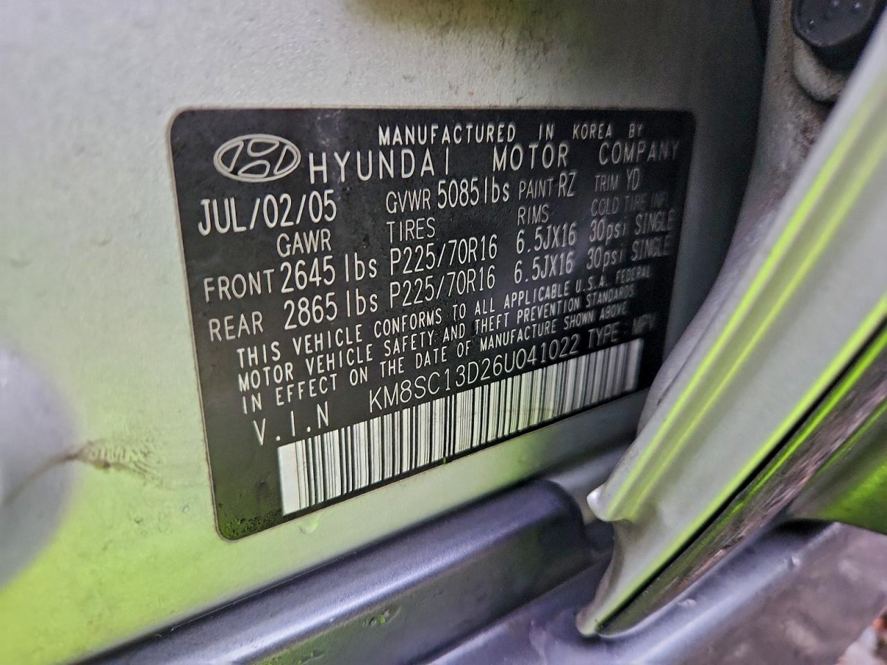 2006 HYUNDAI SANTA FE GLS photo 13