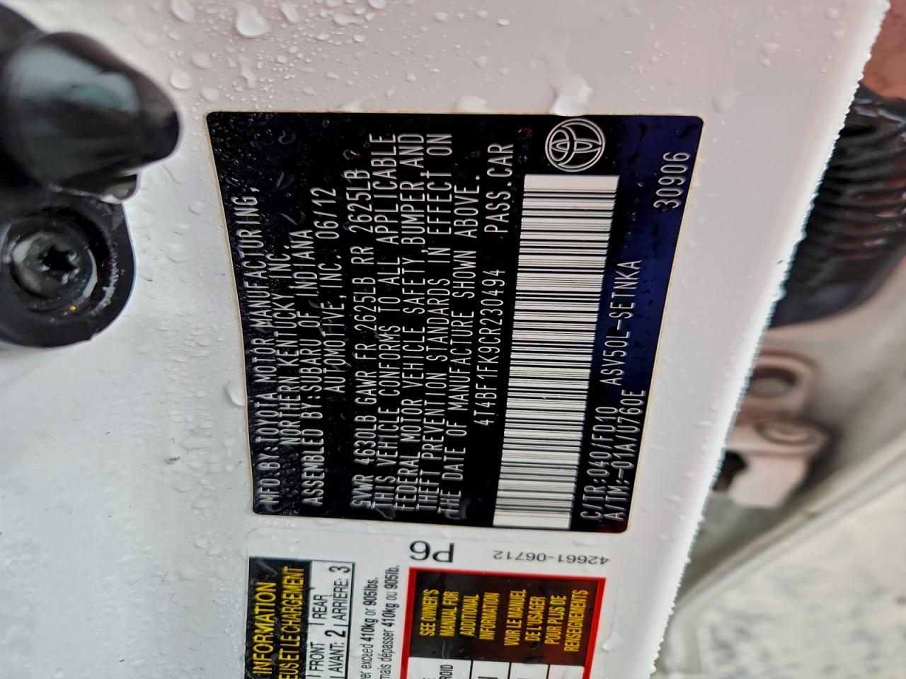 2012 TOYOTA CAMRY BASE photo 34