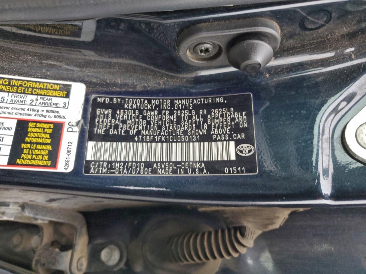 2012 TOYOTA CAMRY BASE photo 34
