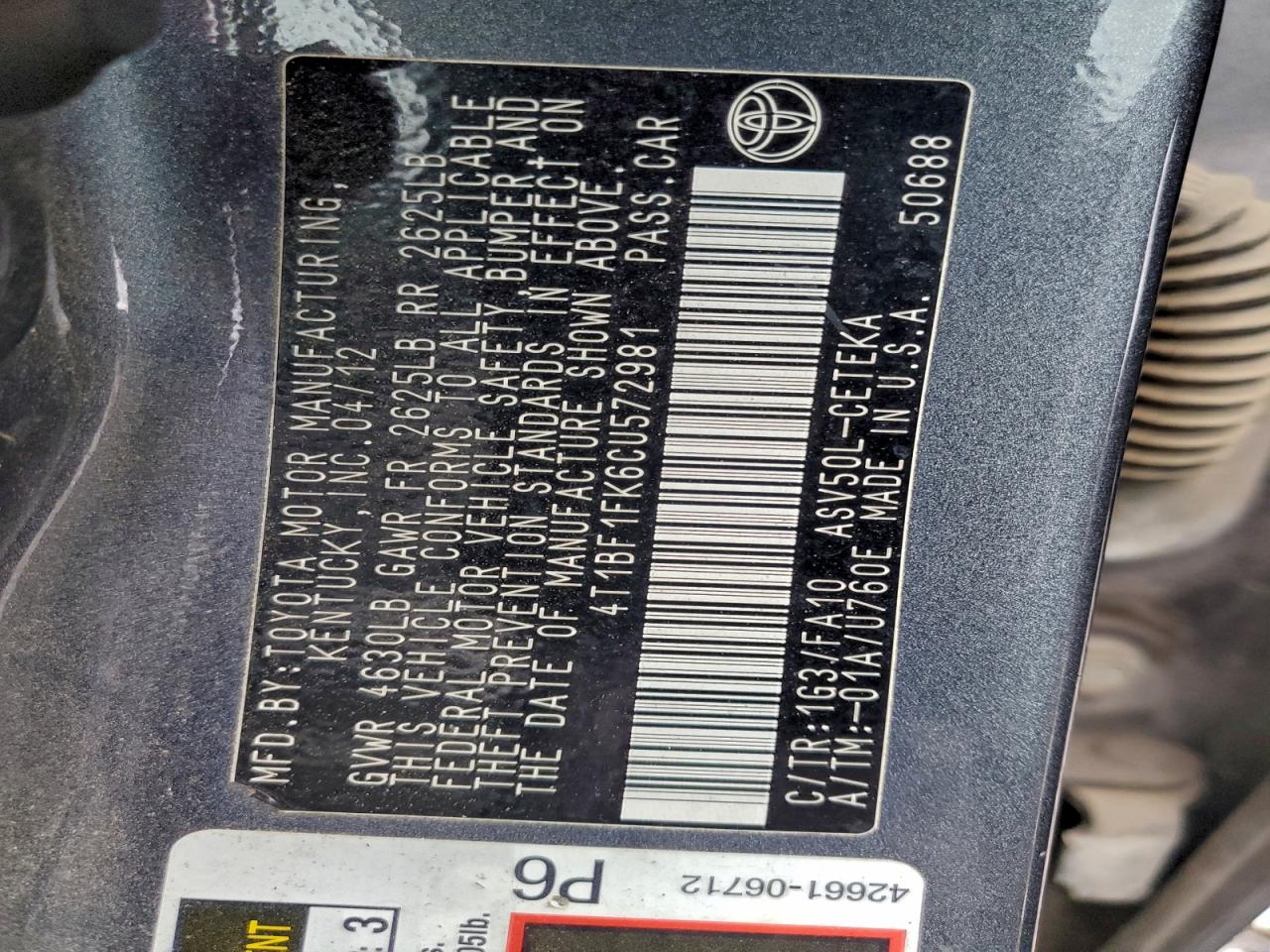 2012 TOYOTA CAMRY BASE photo 12