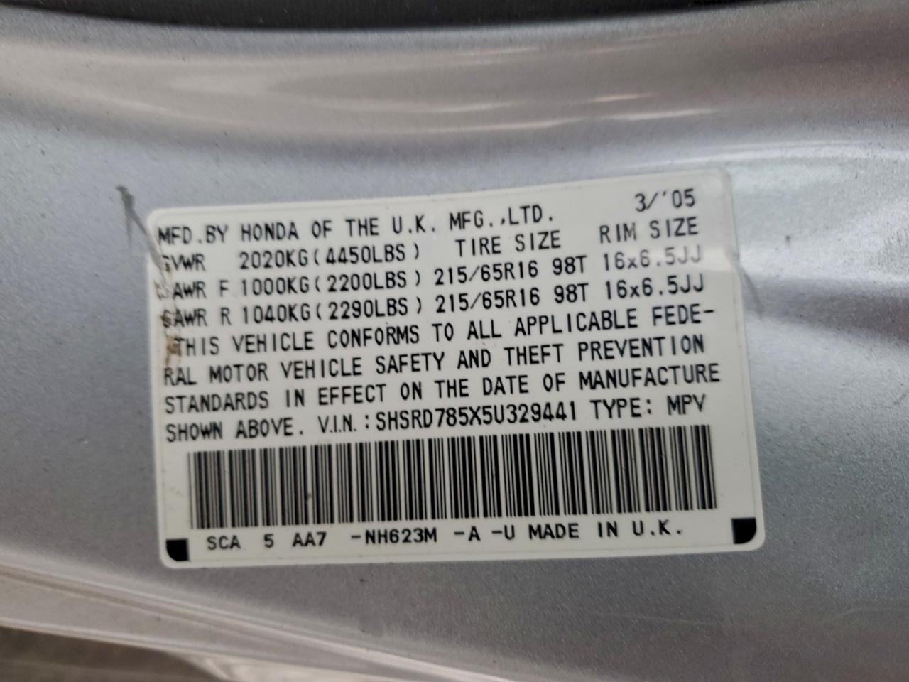 2005 HONDA CR-V LX photo 25