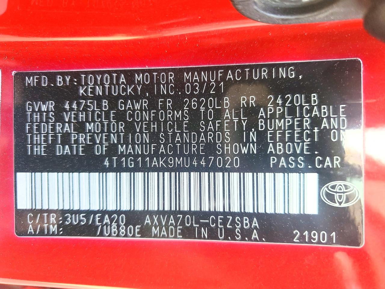 2021 TOYOTA CAMRY SE photo 12