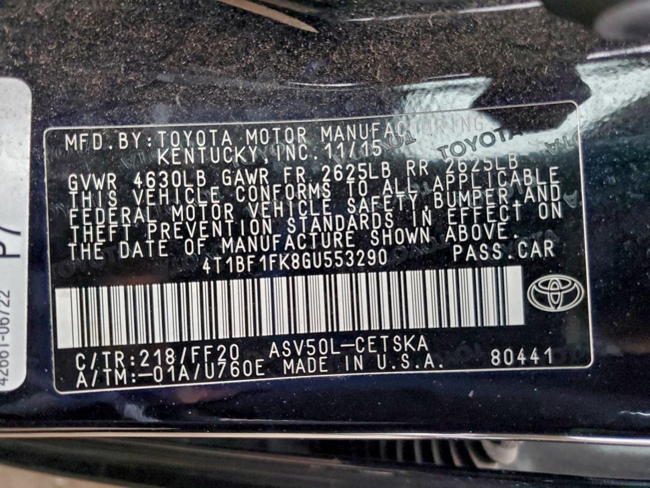 2016 TOYOTA CAMRY LE photo 12