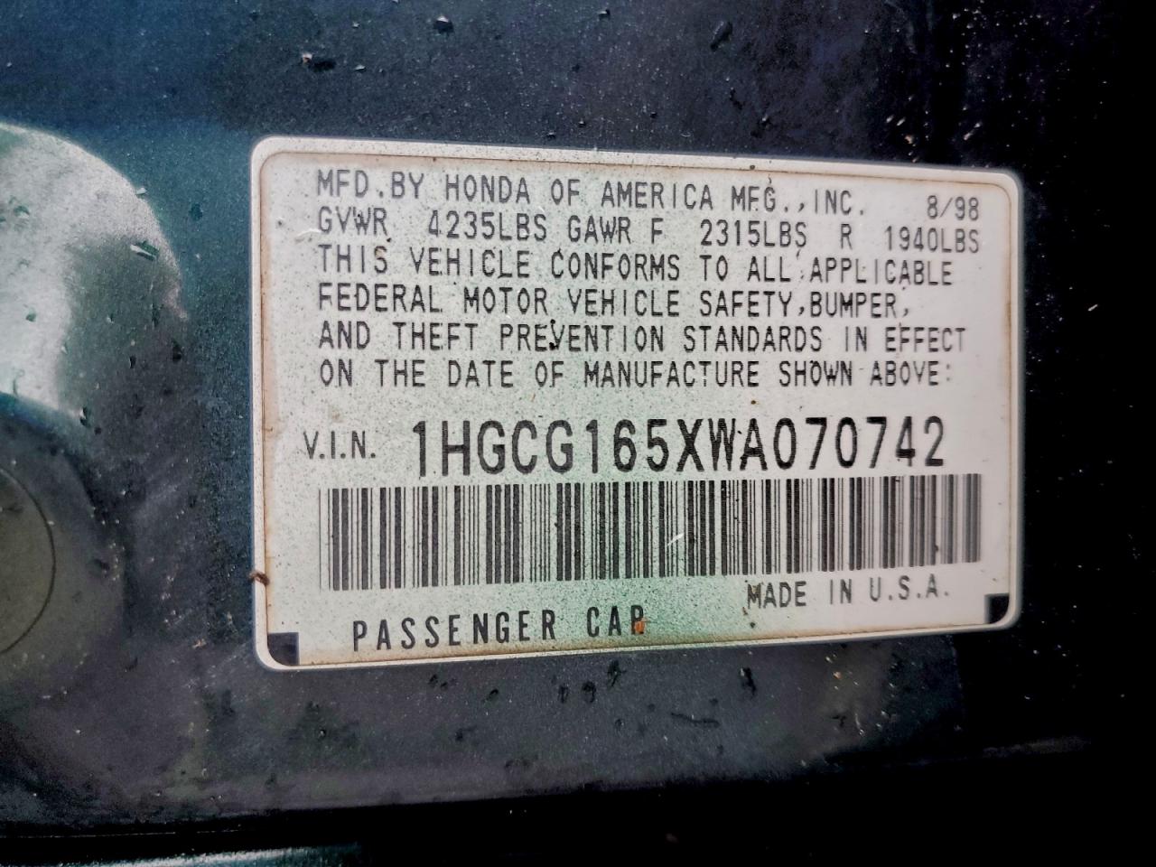 1998 HONDA ACCORD EX photo 34