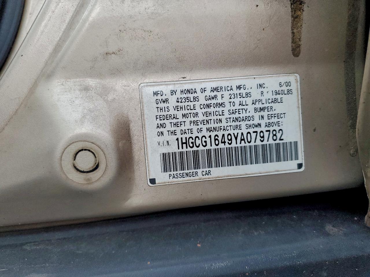 2000 HONDA ACCORD LX photo 12