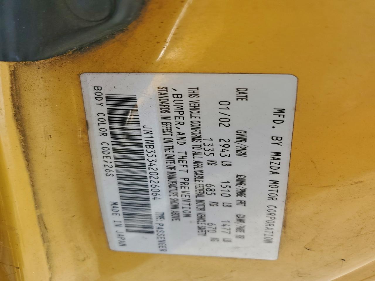 2002 MAZDA MX-5 MIATA BASE photo 13
