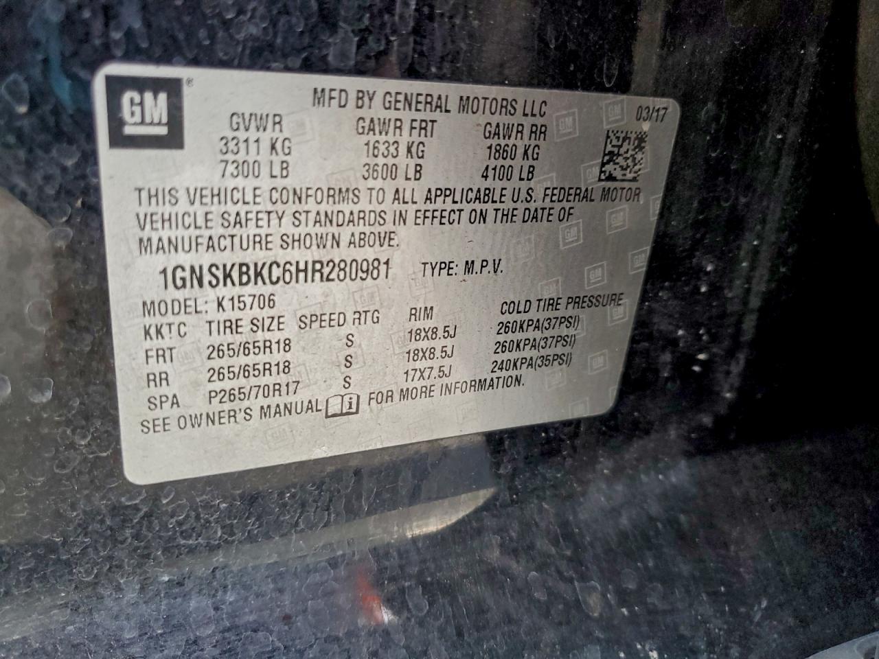 2017 CHEVROLET TAHOE K1500 LT photo 13