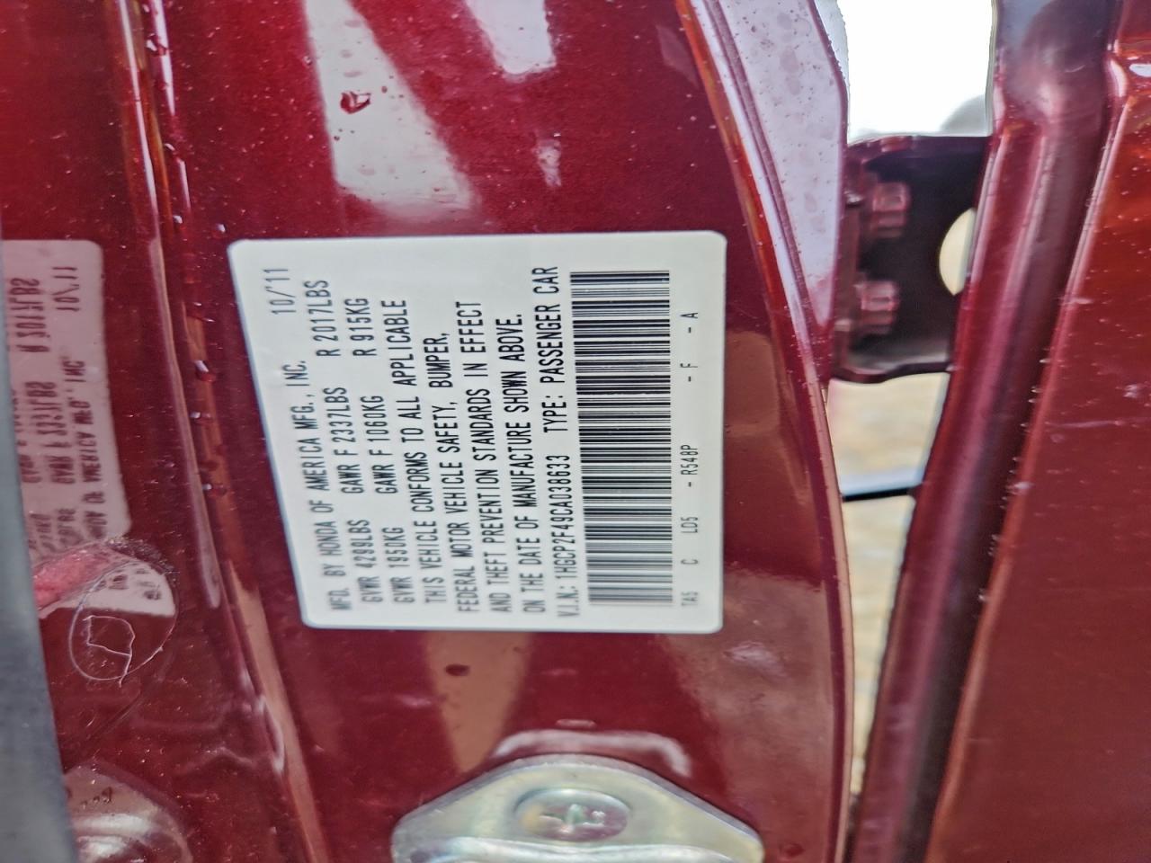 2012 HONDA ACCORD LXP photo 13