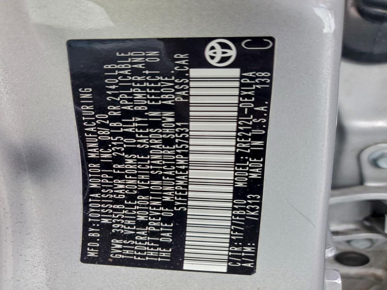 2021 TOYOTA COROLLA LE photo 13