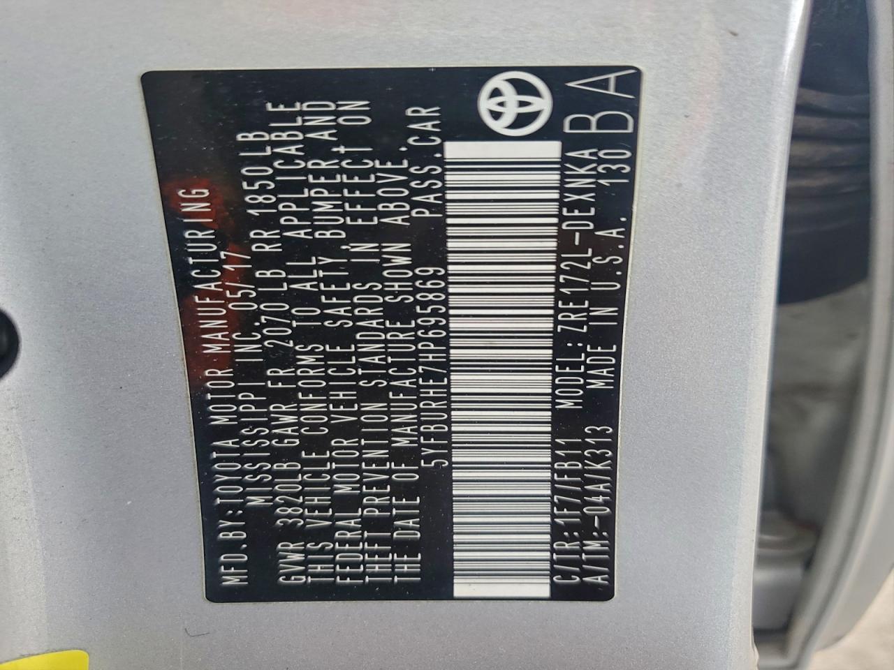 2017 TOYOTA COROLLA L photo 12