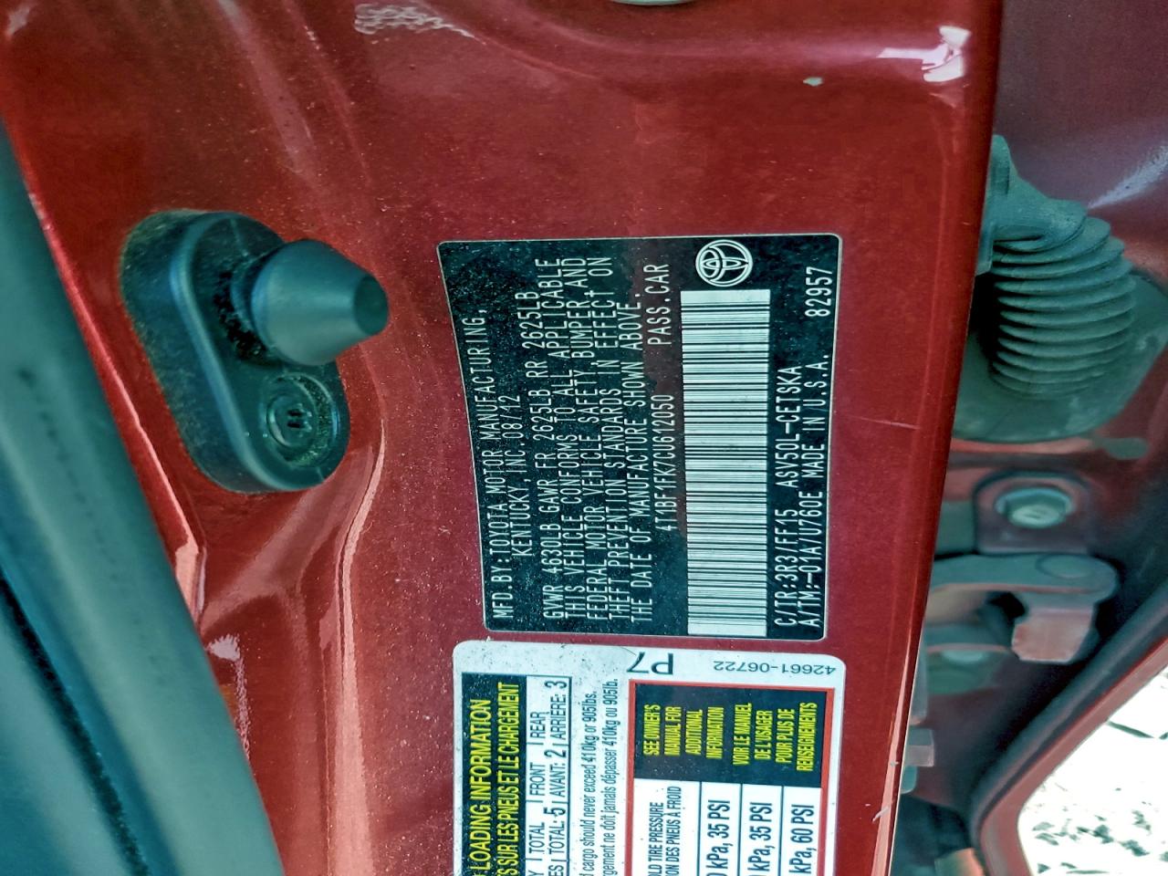2012 TOYOTA CAMRY BASE photo 12
