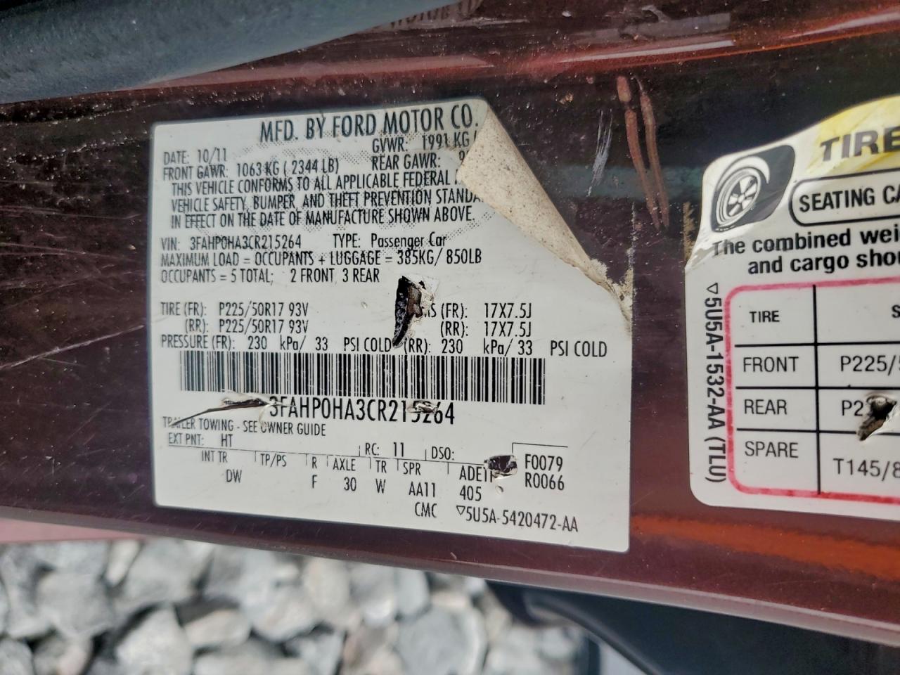 2012 FORD FUSION SE photo 12