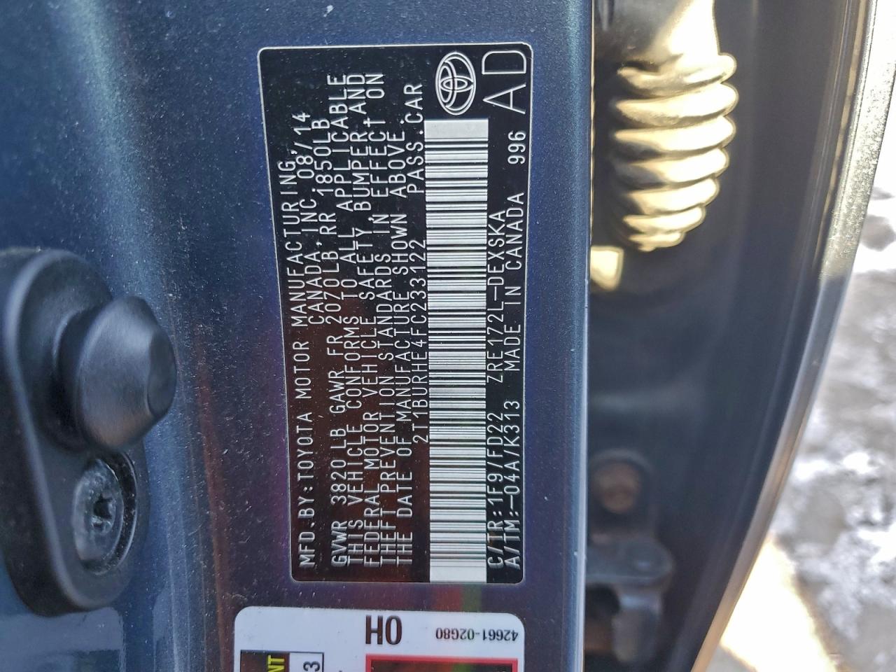 2015 TOYOTA COROLLA L photo 12