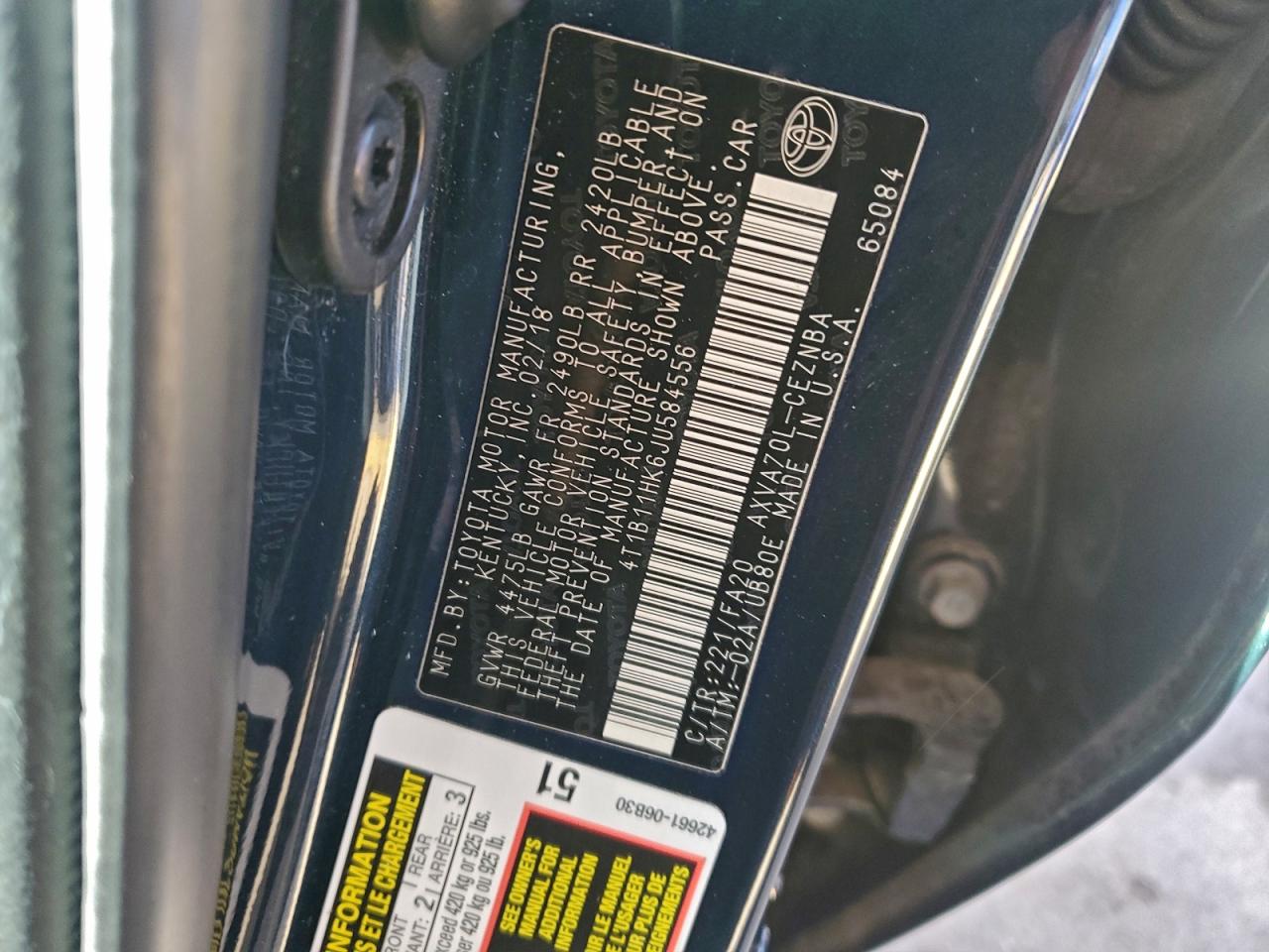 2018 TOYOTA CAMRY L photo 12