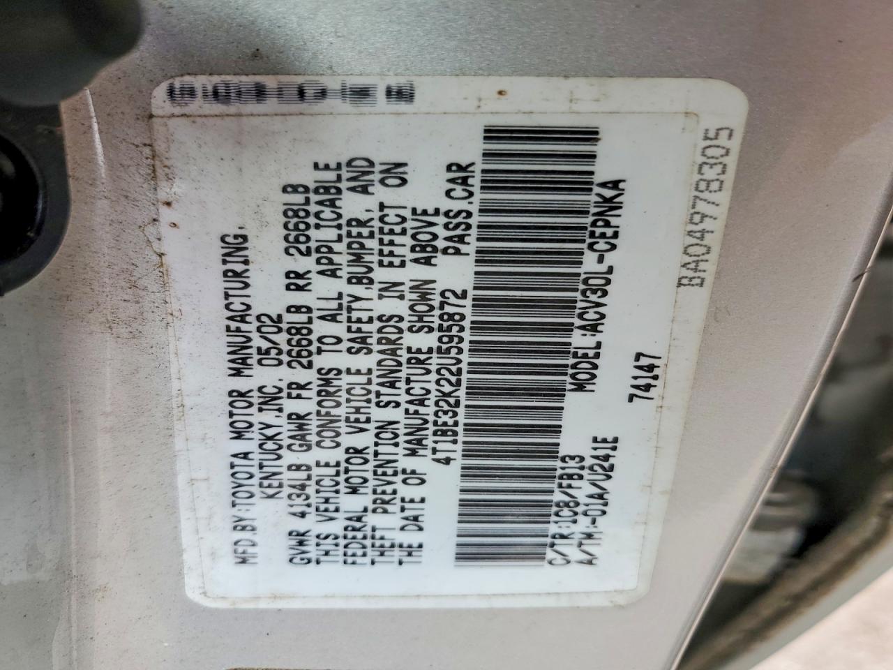 2002 TOYOTA CAMRY LE photo 34