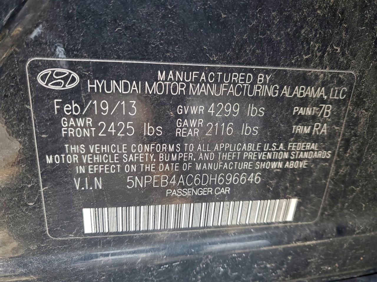 2013 HYUNDAI SONATA GLS photo 12