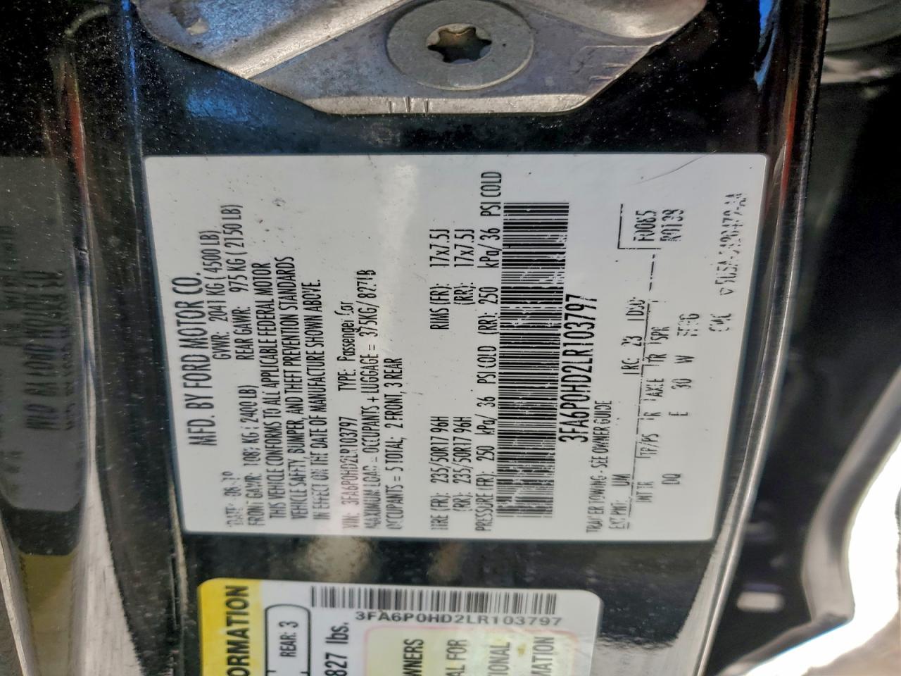 2020 FORD FUSION SE photo 13