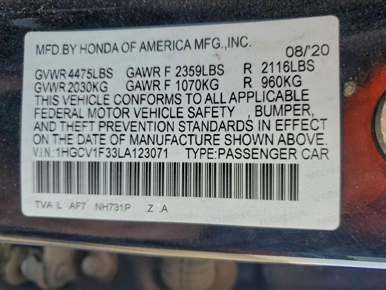 2020 HONDA ACCORD SPORT photo 25