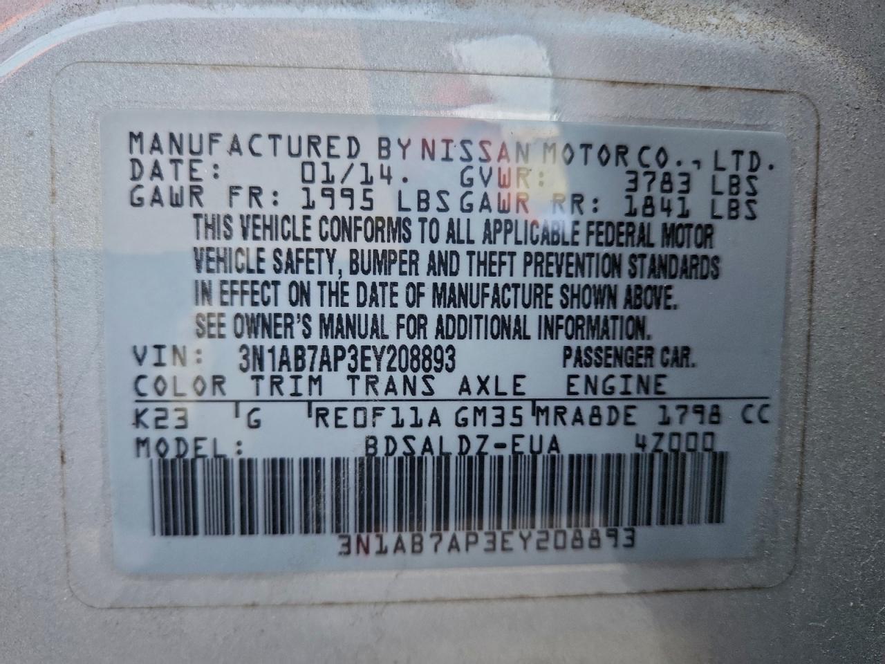 2014 NISSAN SENTRA S photo 12