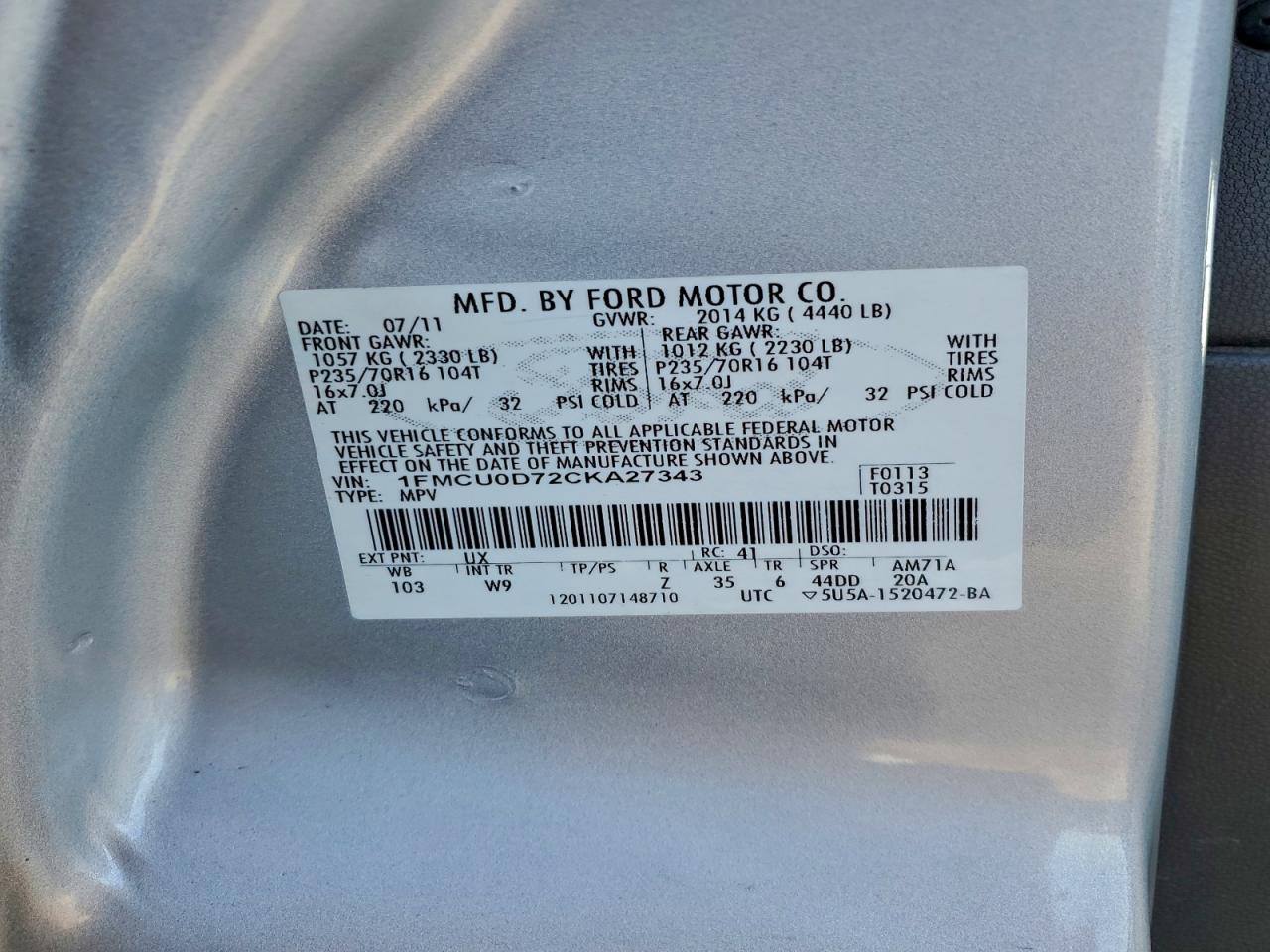 2012 FORD ESCAPE XLT photo 34