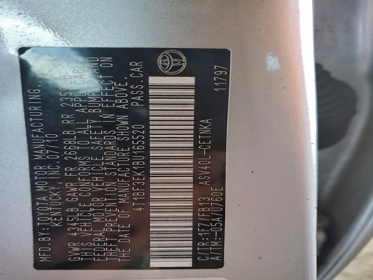 2011 TOYOTA CAMRY BASE photo 12