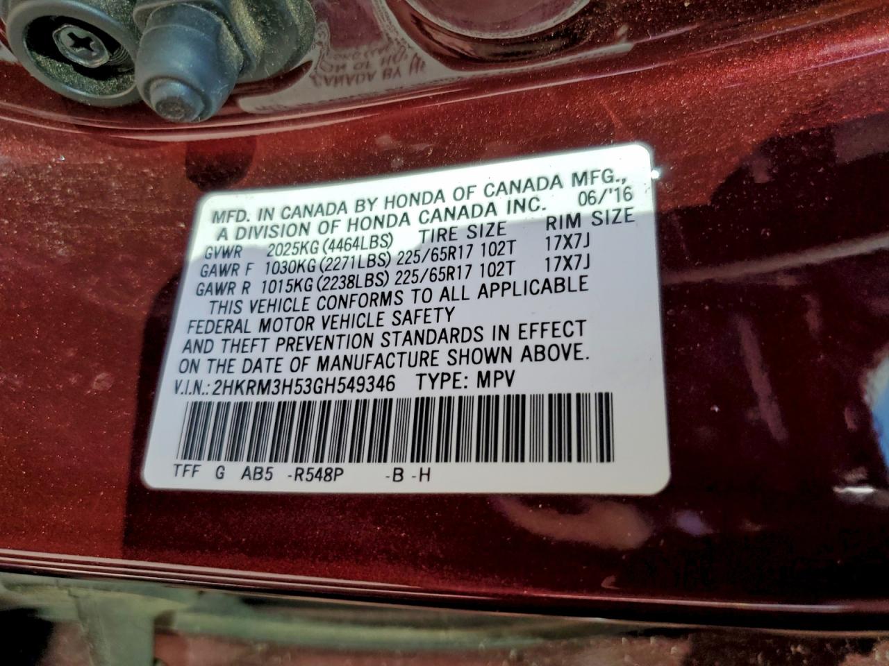2016 HONDA CR-V EX photo 53