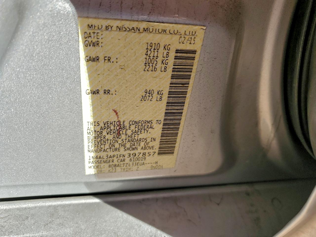 2015 NISSAN ALTIMA 2.5 photo 13