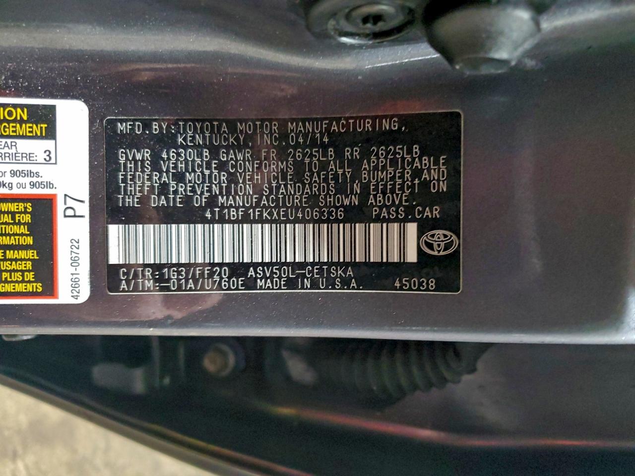 2014 TOYOTA CAMRY L photo 45