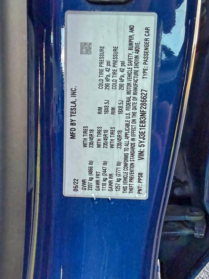 2022 TESLA MODEL 3 photo 10