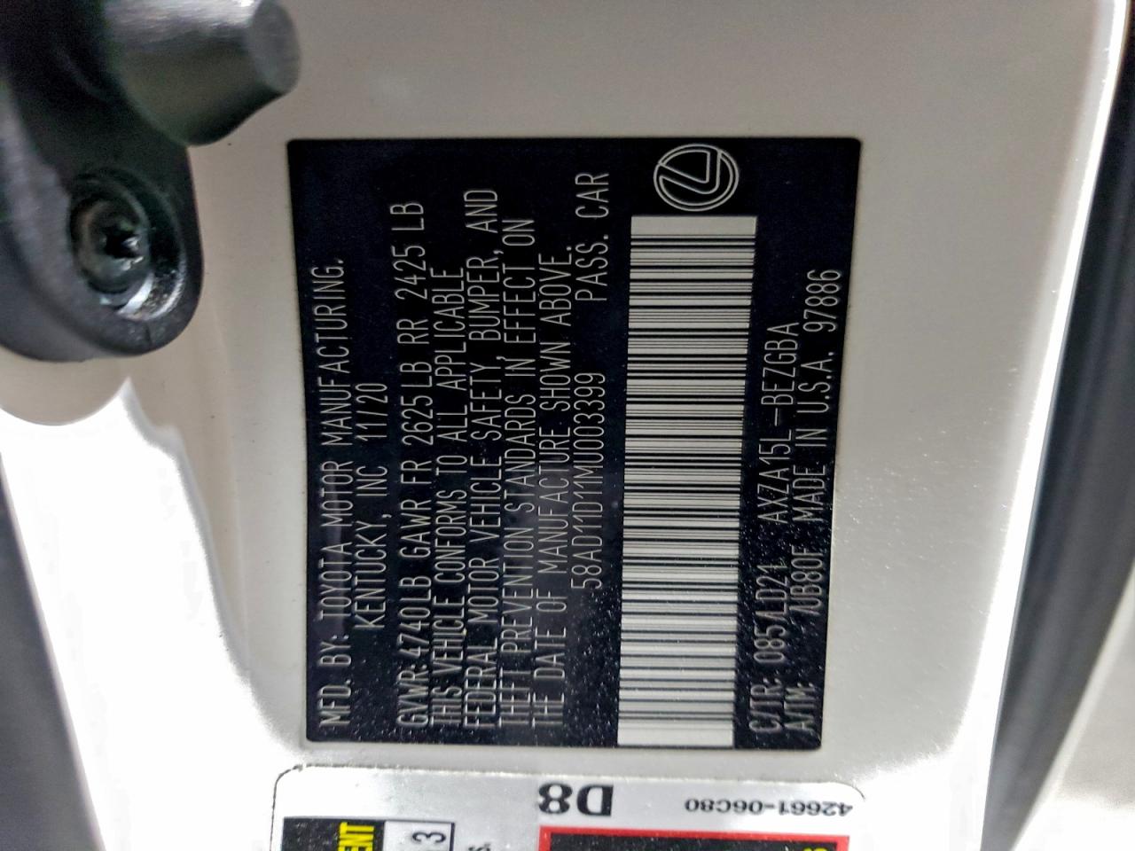 2021 LEXUS ES 250 BASE photo 12