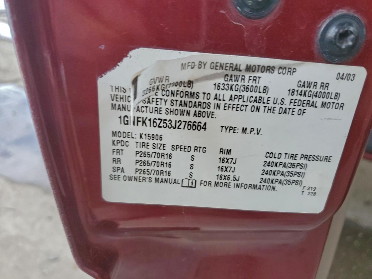 2003 CHEVROLET SUBURBAN K1500 photo 13