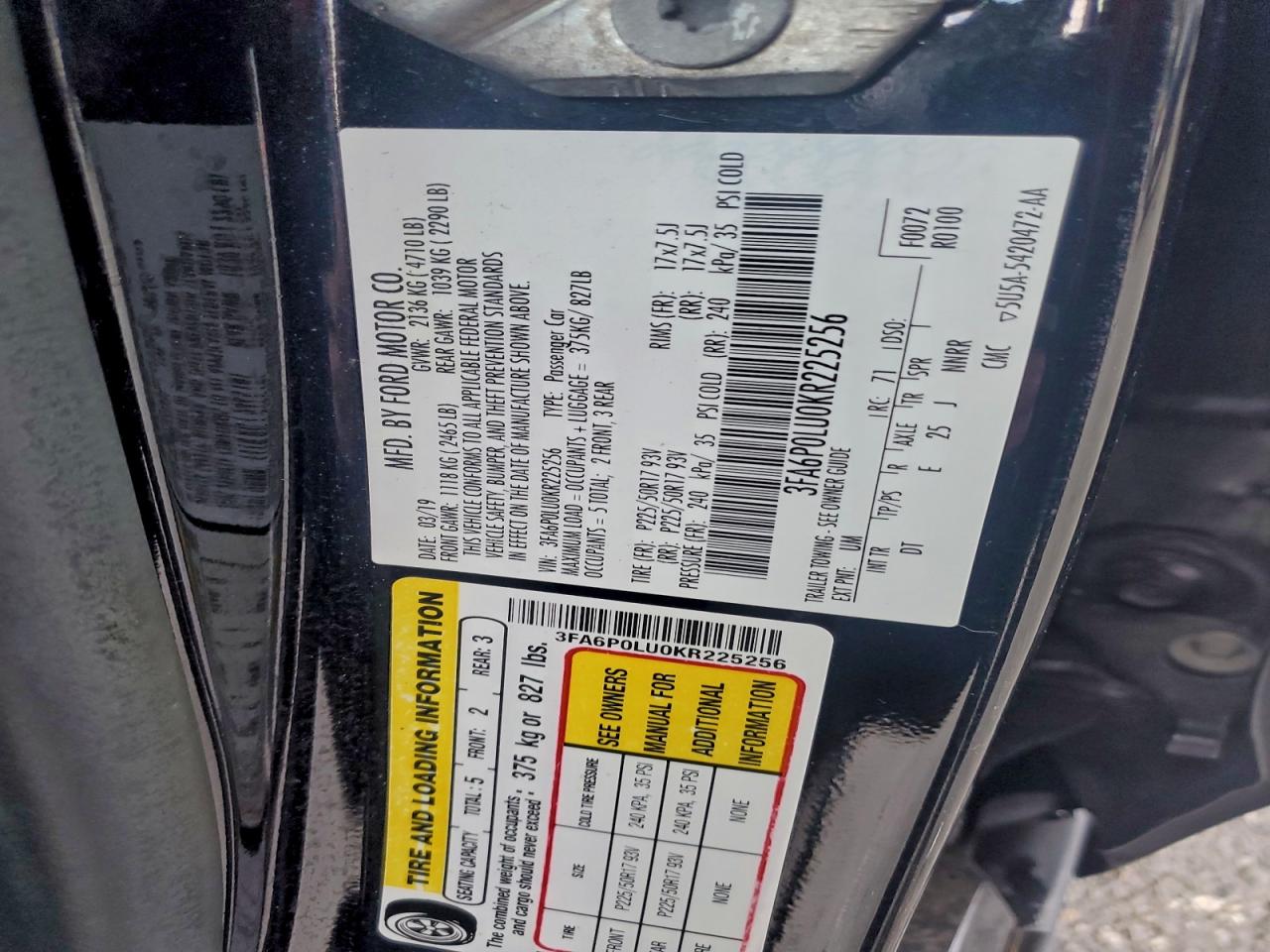 2019 FORD FUSION SE photo 12