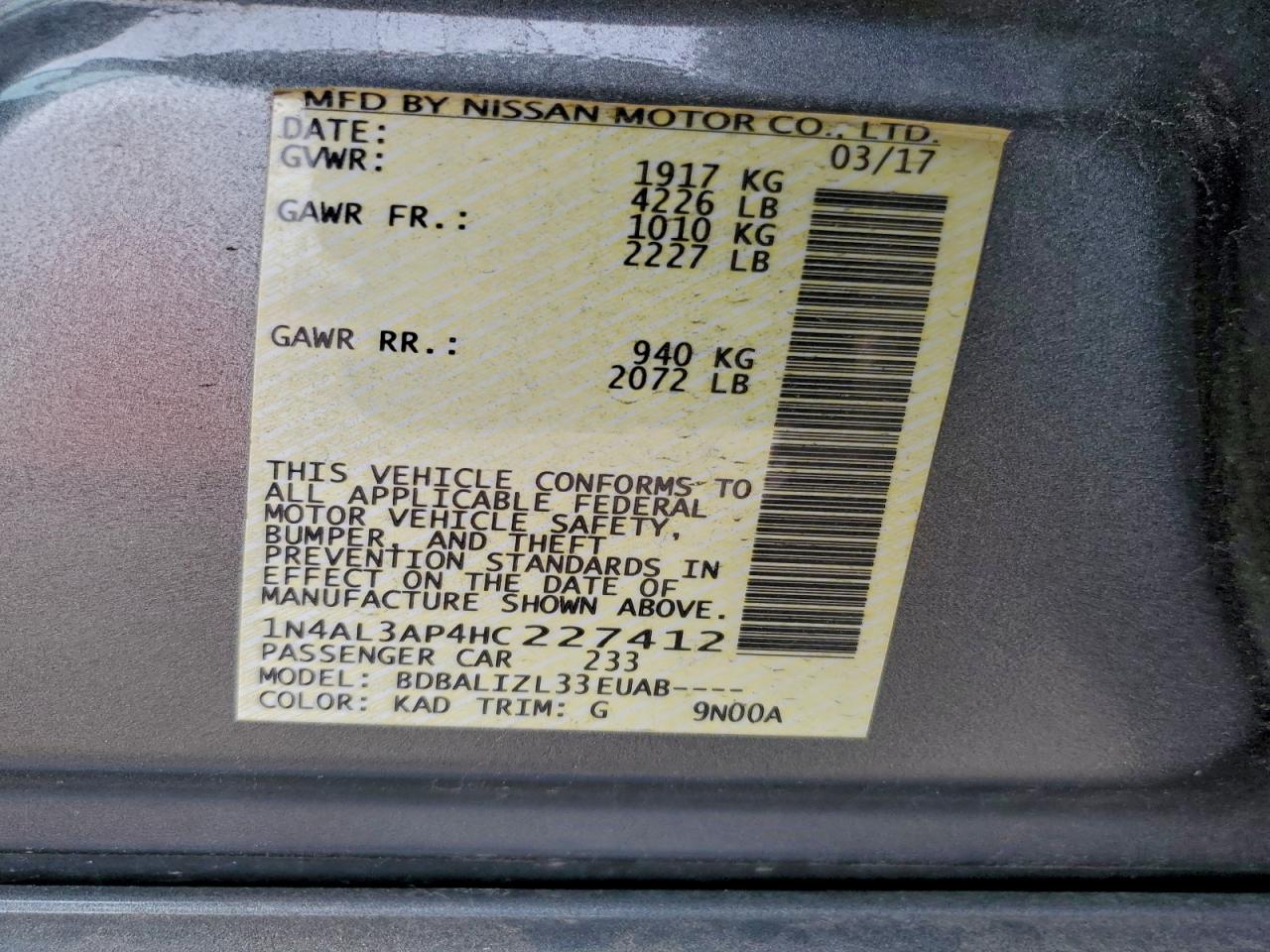 2017 NISSAN ALTIMA 2.5 photo 13