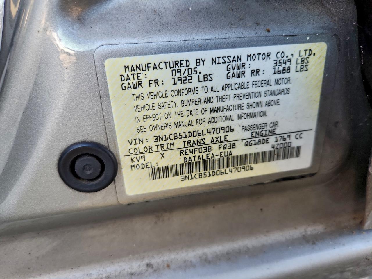 2006 NISSAN SENTRA 1.8 photo 12