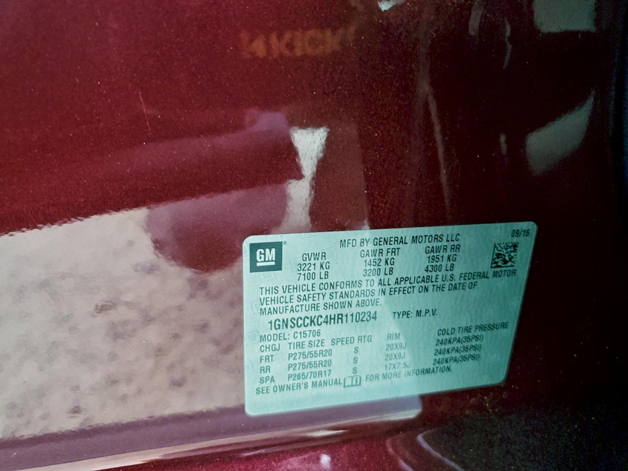 2017 CHEVROLET TAHOE C1500 PREMIER photo 14