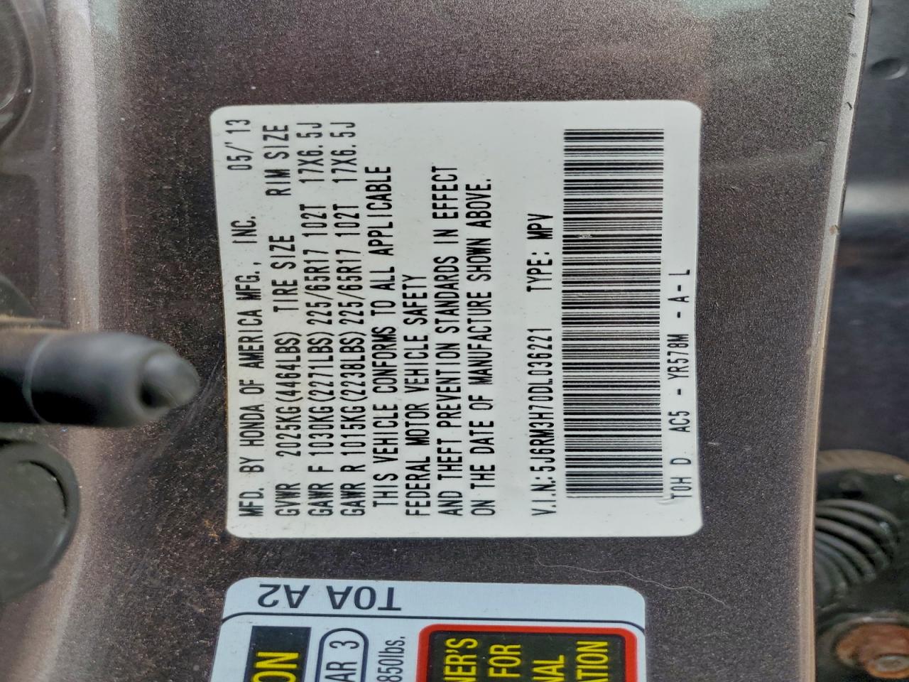 2013 HONDA CR-V EXL photo 14