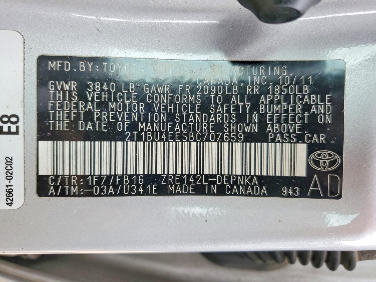 2011 TOYOTA COROLLA BASE photo 12