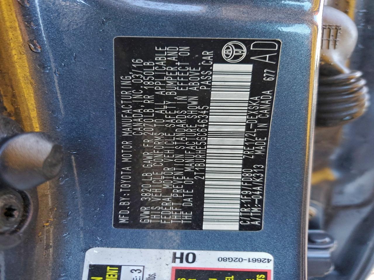 2016 TOYOTA COROLLA L photo 37