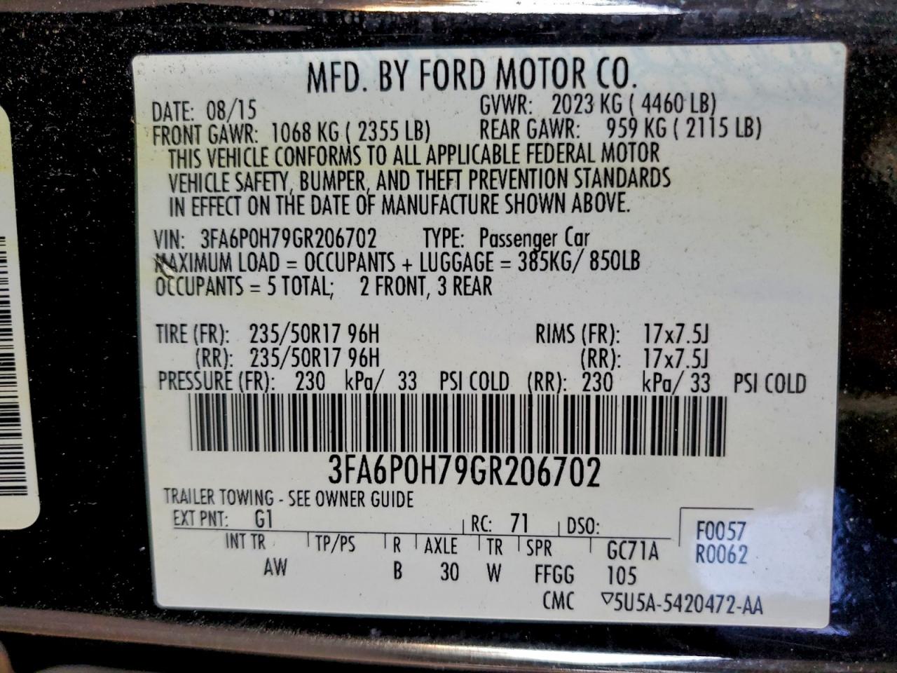 2016 FORD FUSION SE photo 34