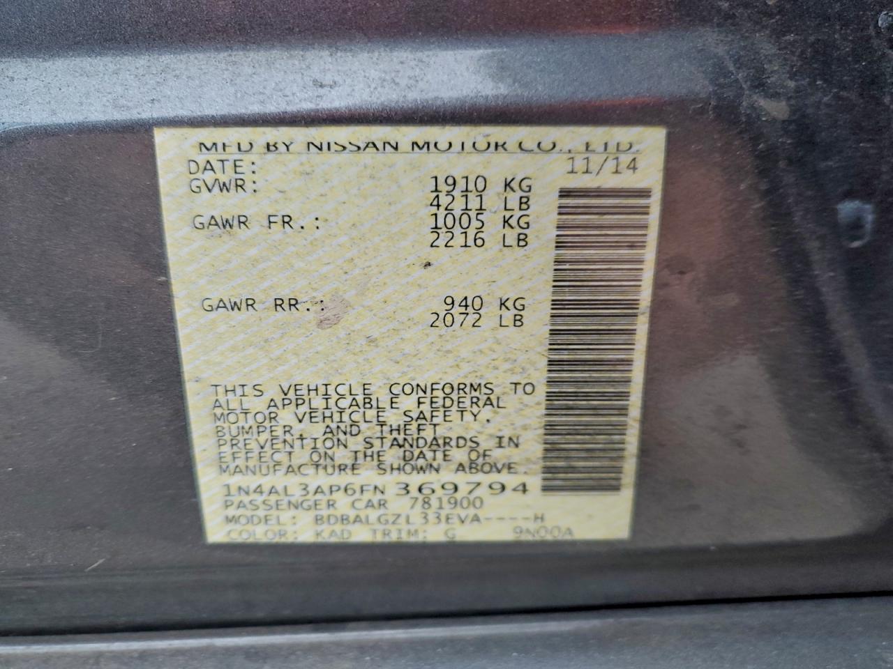 2015 NISSAN ALTIMA 2.5 photo 12