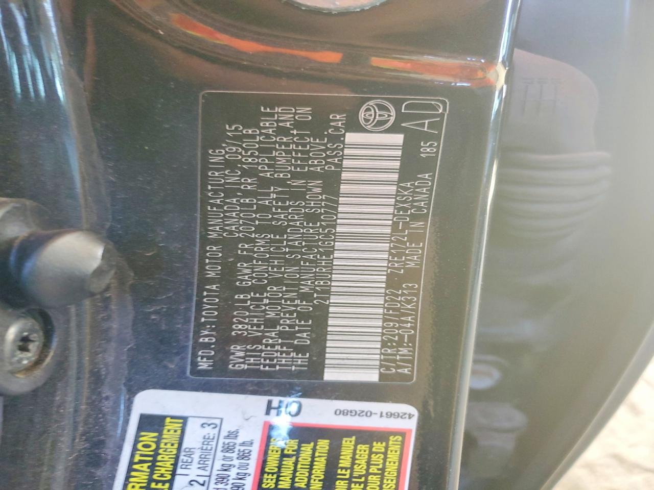 2016 TOYOTA COROLLA L photo 14