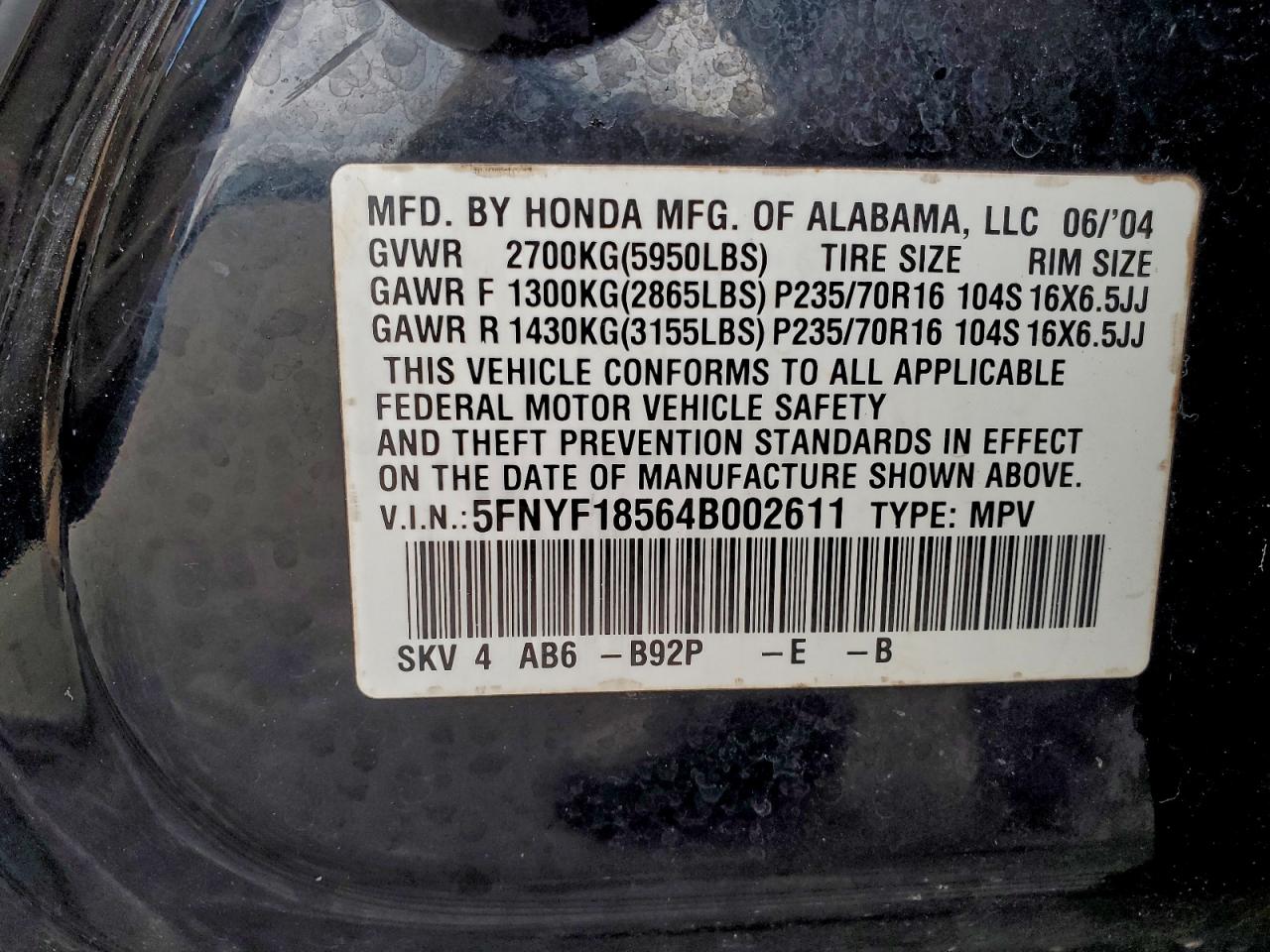2004 HONDA PILOT EXL photo 25