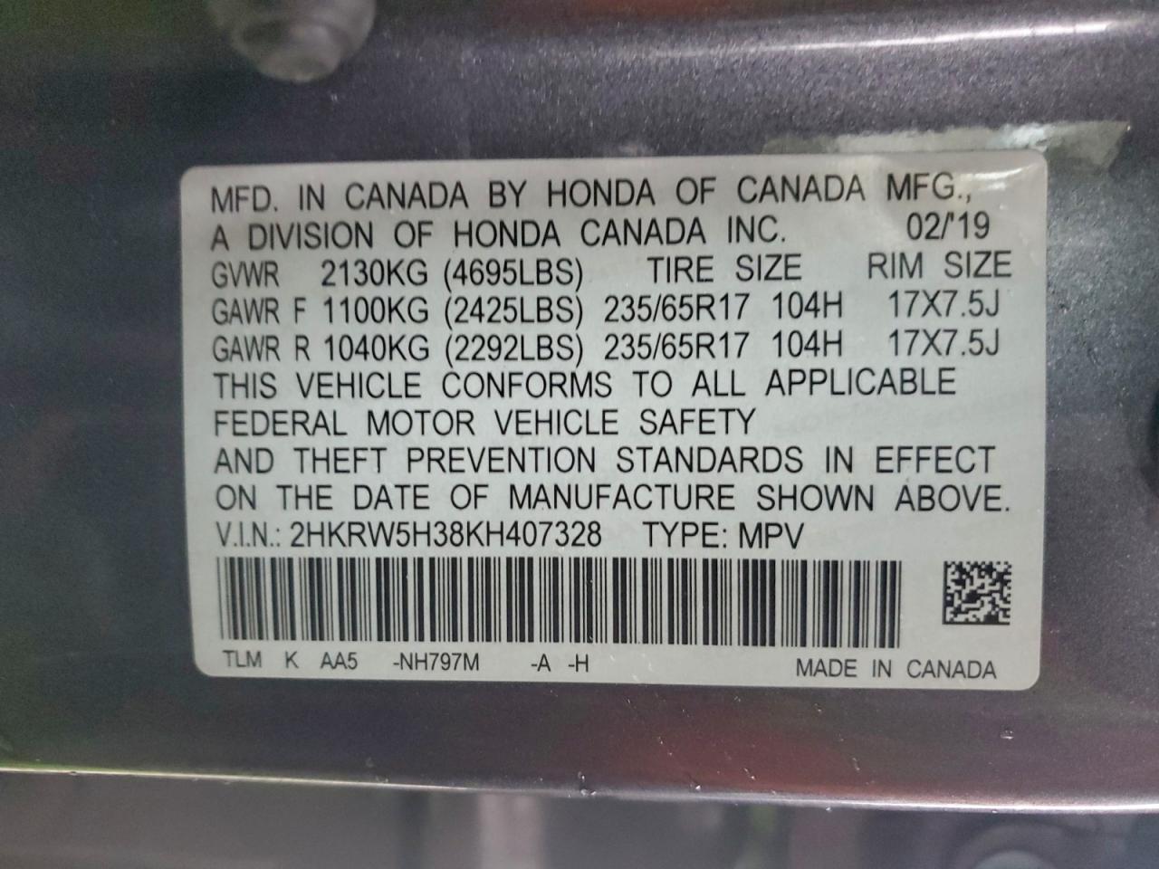 2019 HONDA CR-V LX photo 13