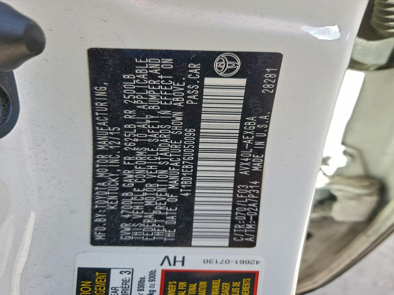 2016 TOYOTA AVALON HYBRID photo 12