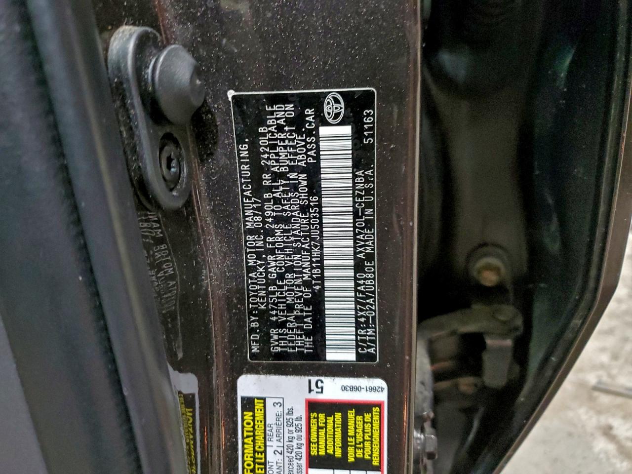 2018 TOYOTA CAMRY L photo 12